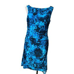 Jones NY Dress Cobalt Blue Black 10 Stretch Sheath Sleeveless Career Church NEW